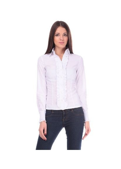 Белая женская блузка-рубашка с рюшами Р08 2 Льва (342414966)