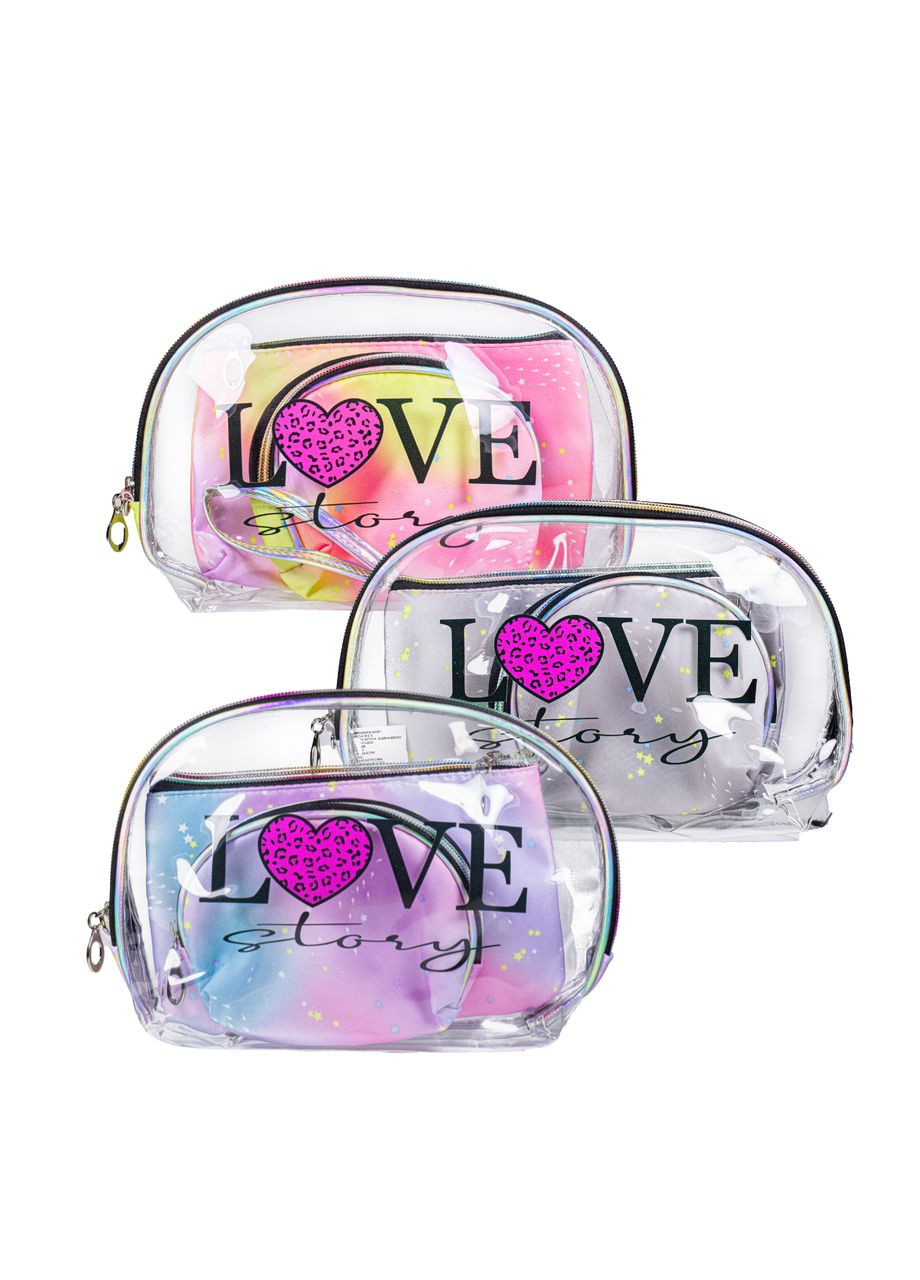 Набір косметичок для зберігання аксесуарів і косметики з 3 штук Love, Фіолетовий No Brand (322775302)