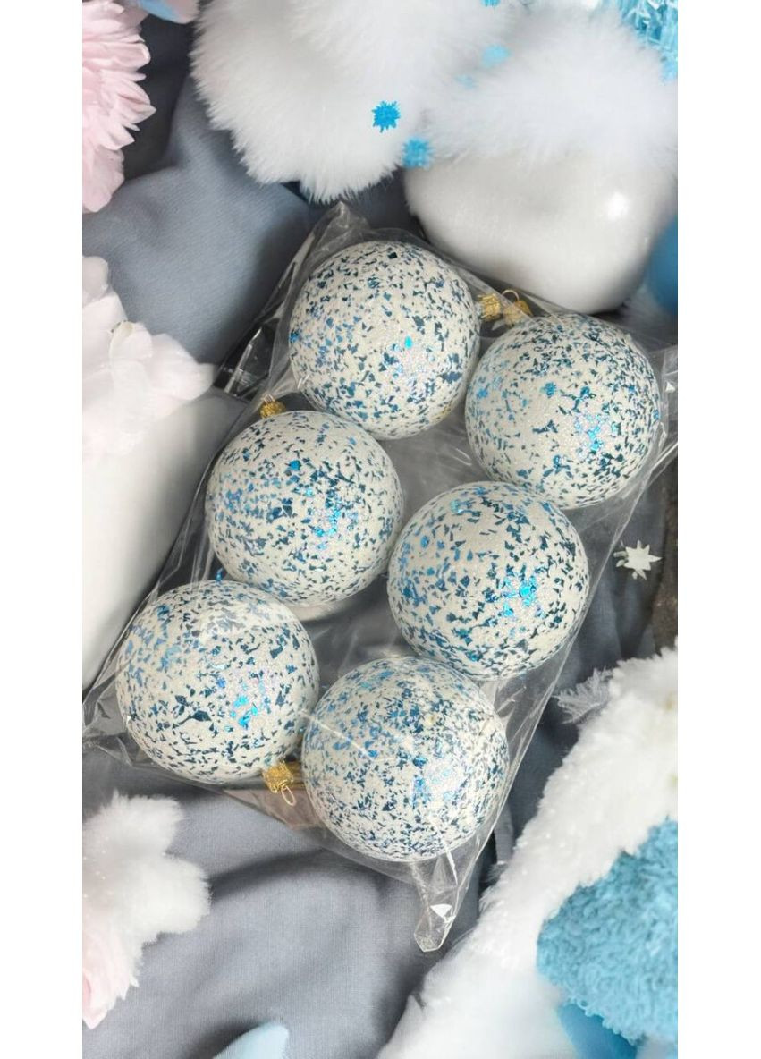 Набор игрушек на елку Битое стекло 14652 8 см 6 шт белый с голубым No Brand (369339067)