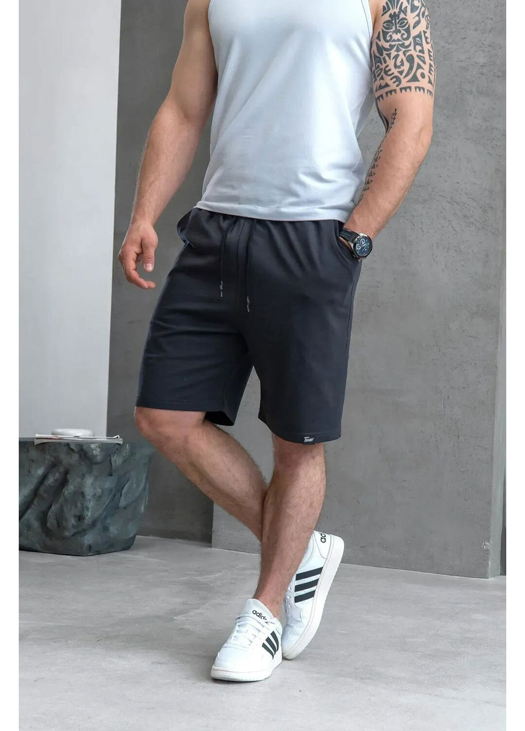 Шорты мужские однотонные повседневные спортивные трикотажные из хлопка classic графит Teamv (337115786)