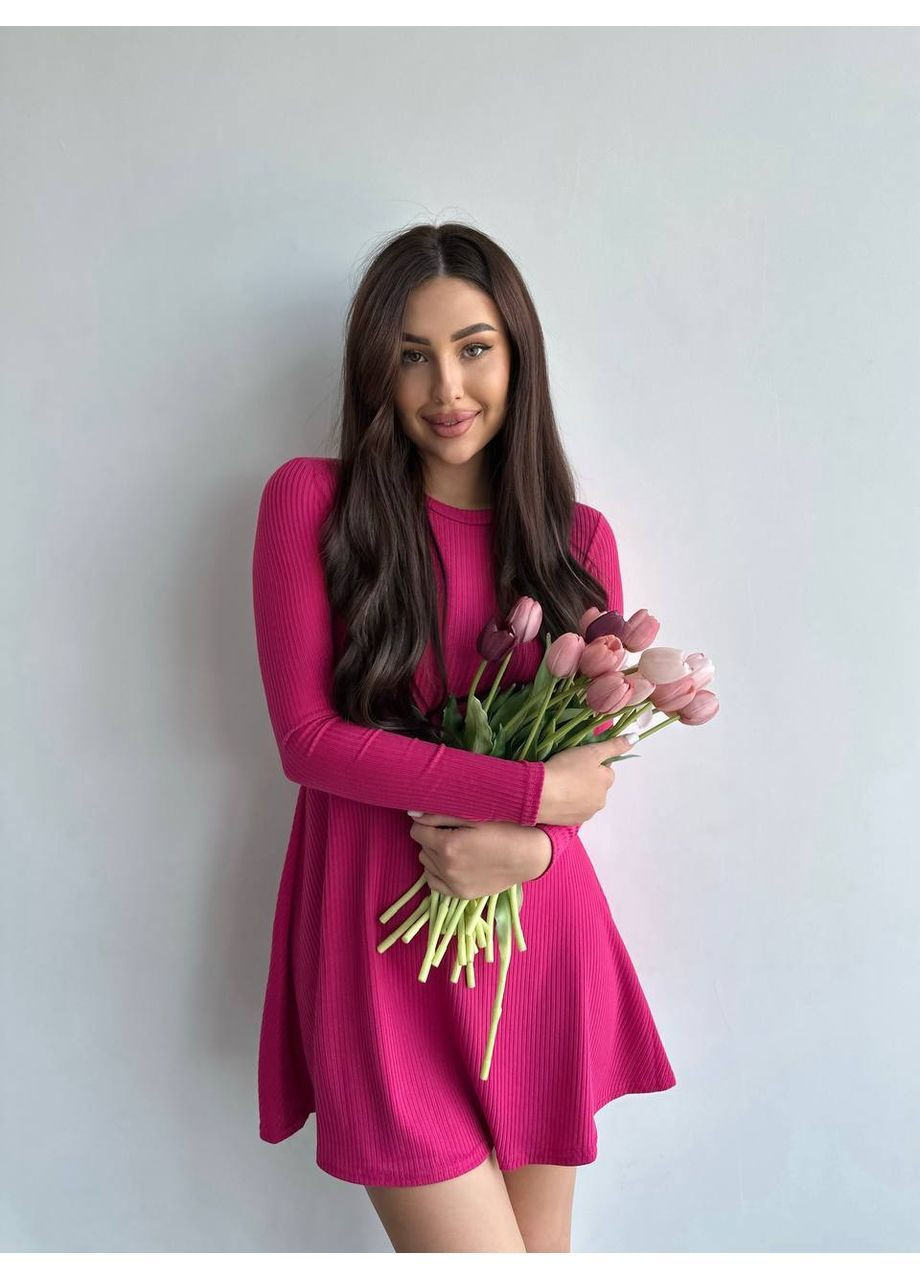Малинова вечірня жіноча сукня міні-кльош з довгим рукавом кльош MonCher