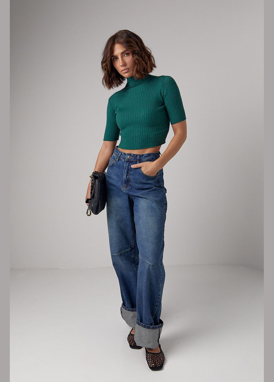 Зеленый демисезонный женская укороченная водолазка с коротким рукавом Lurex