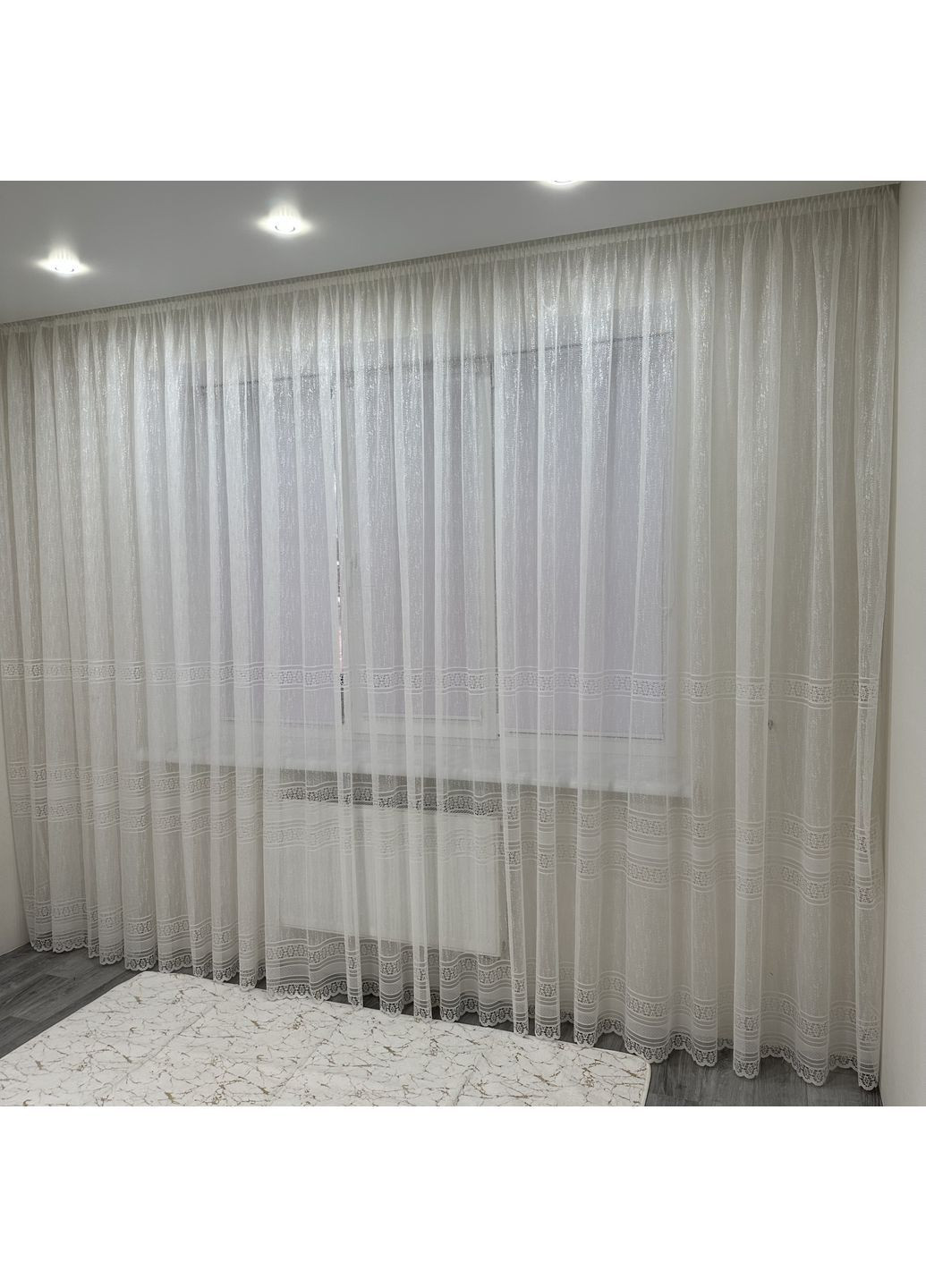 Тюль жаккард "Модерн" молочного кольору з смужками, 500х270 см - готовий на тасьмі. No Brand (363834551)