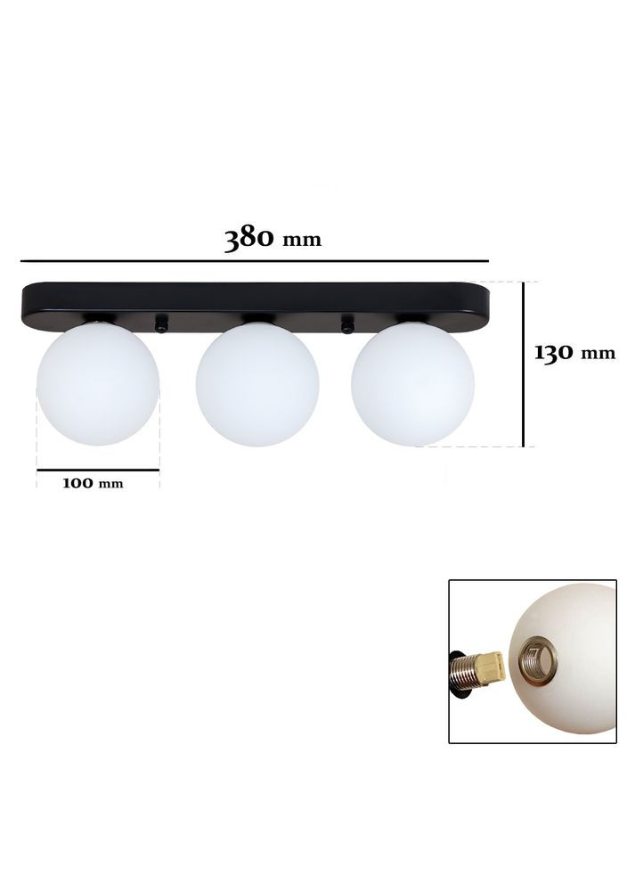 Тройной светильник с 3 шаровидными плафонами "Glass Trio Light"((61-X100F-3 BK+CLWH (380)) No Brand (370069971)