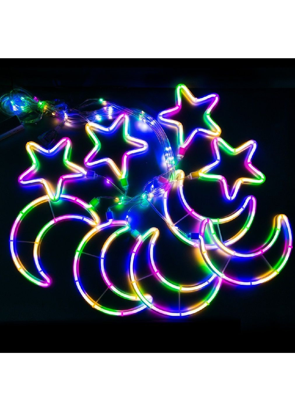 Світлодіодна гірлянда штора місяць і зірки 9 шт на вікно з живленням від мережі з'єднанням гірлянд 3 м (478681-Prob) Мультиколор Unbranded (308289988)