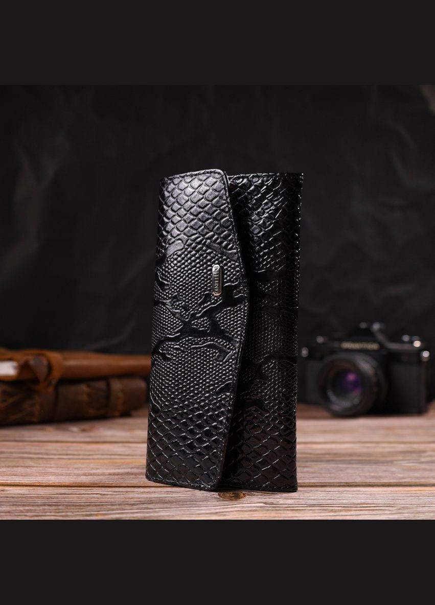 Женский кошелек из натуральной кожи с тиснением под змею с монетницей 21700 Черный Canpellini (306881461)
