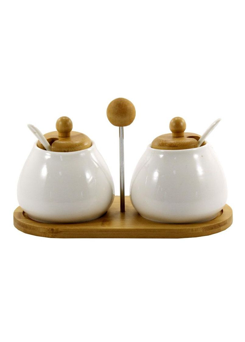 Набор для сыпучих фарфоровый из 2 предметов на деревянной подставке 300 мл (PJ02197) Interos (337128865)