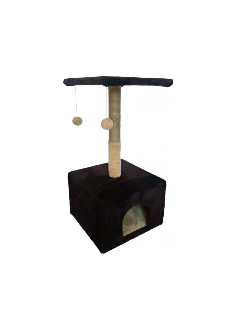 Когтеточка Ж2 драпак столбик комплекс Пушистики домик с полкой и помпончиками 38х35х50см шоколад (джут) Пухнастики (304424155)