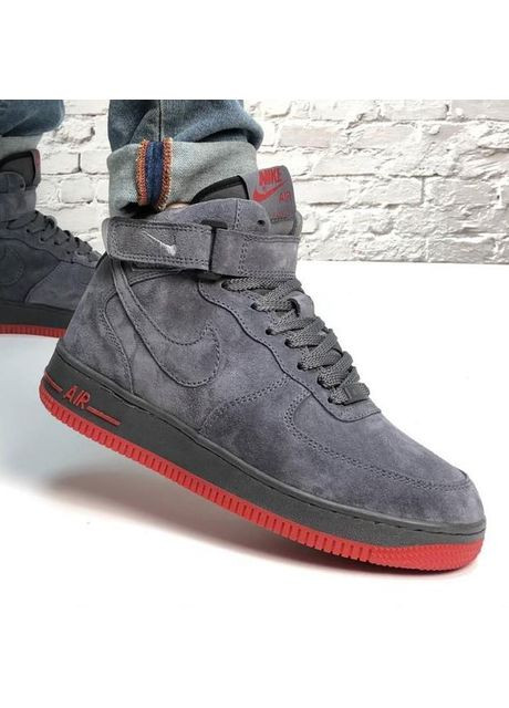 КРОСІВКИ ЖІНОЧІ NIKE AIR FORCE 1 HIGH GREY RED 1 НАЙК АІР ФОРС 1 ПРЕМІУМ No Brand сірі зими (368888359)