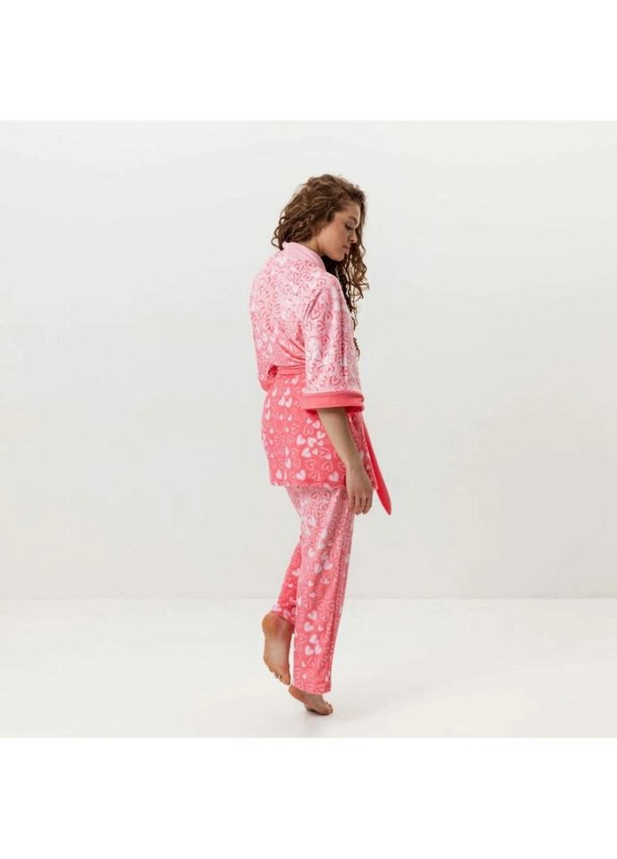 Комбінована всесезон комплект жіночий з плюшевого велюру штани та халат ніжні серця 3426_xl 15990 xl FlexDress