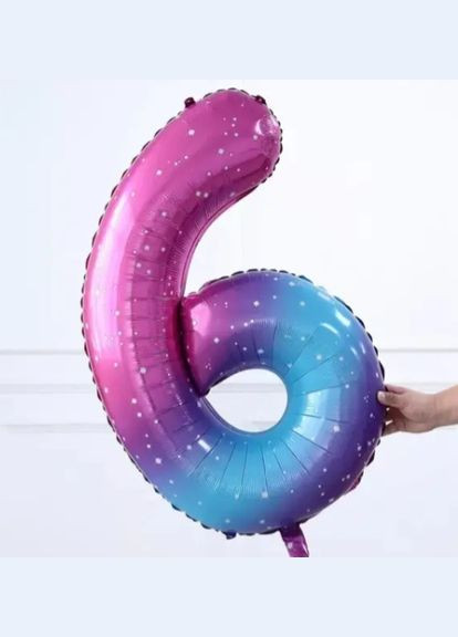 Кулька цифра 6 фольгована з принтом зірок 40 дюймів різнобарвний Jannet кулька (333682428)