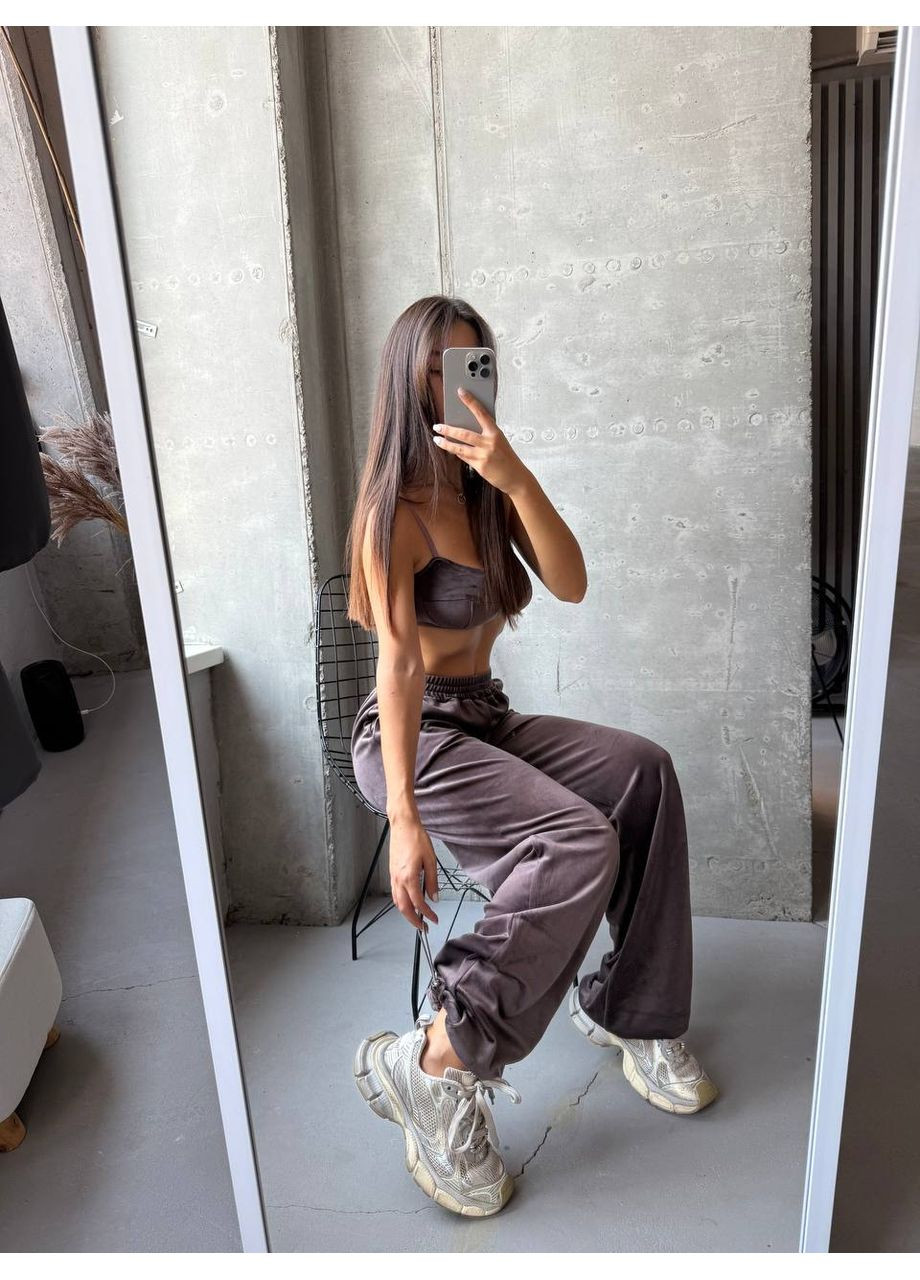 Плюшевий костюм двійка (топ+штани) шоколадного кольору, приємний до тіла м'який костюм No Brand 699-3 (353307109)