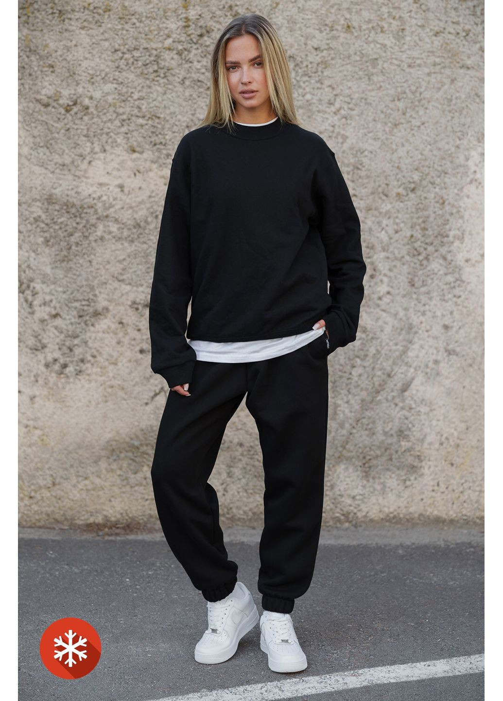 Черный женский утепленный оверсайз свитшот на флисе solo black Without однотонный (372519984)