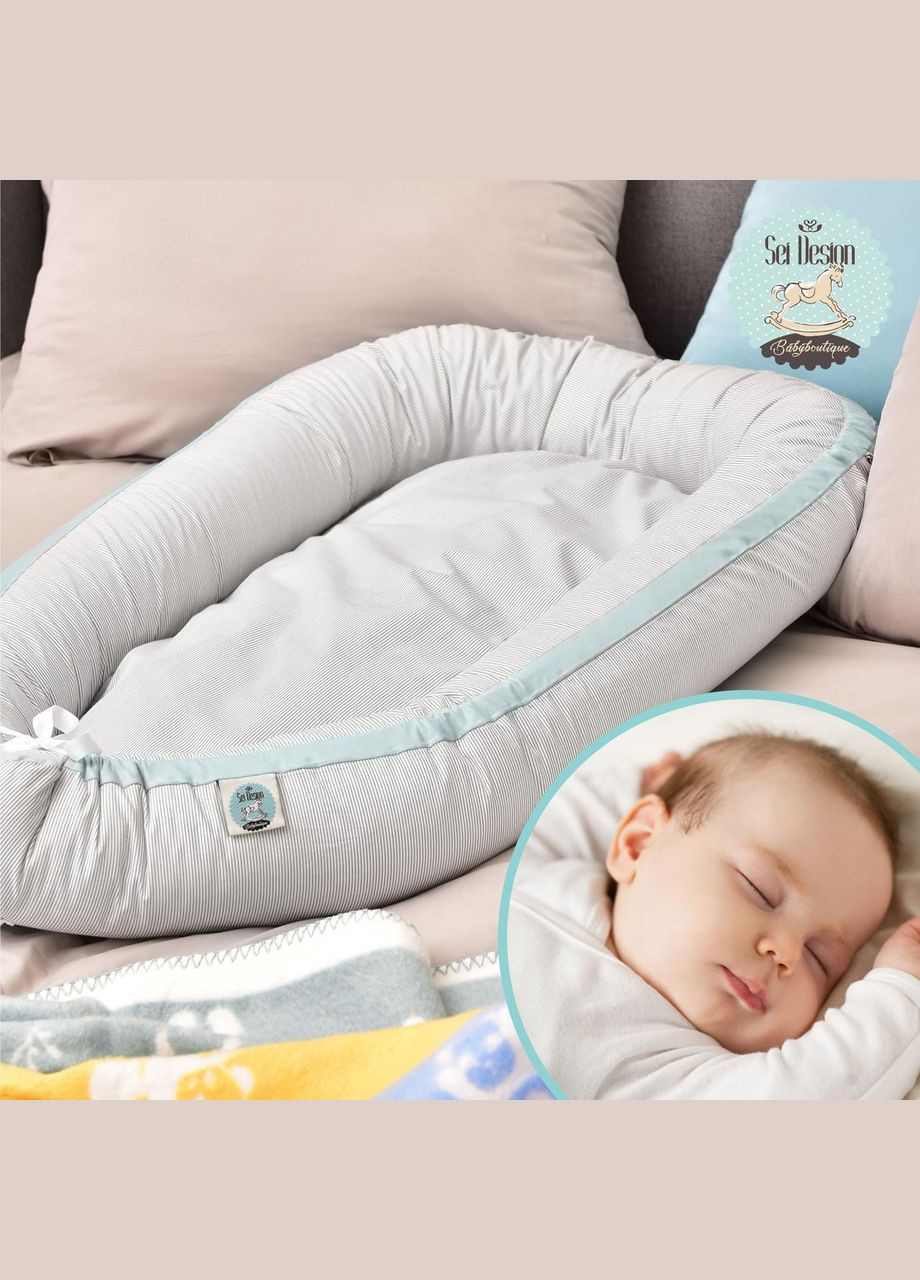 Кокон гнездышко позиционер для сна младенцев SEI DESIGN хлопок 88х60х12 см полоска серая IDEIA (290186339)