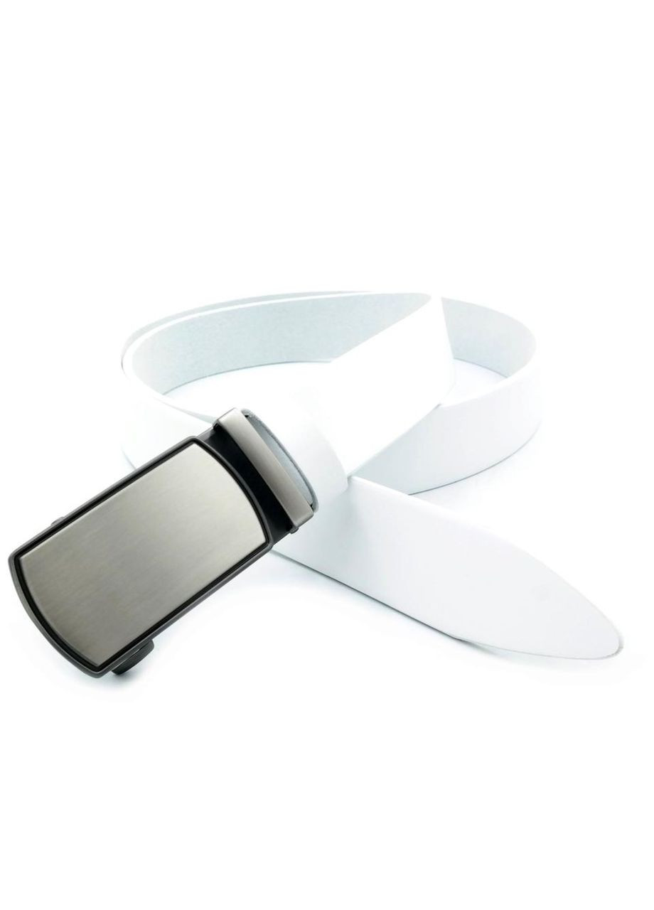 Мужской кожаный ремень автомат белый 3,5 см для повседневной носки брючный ремень ProDobro (364672209)