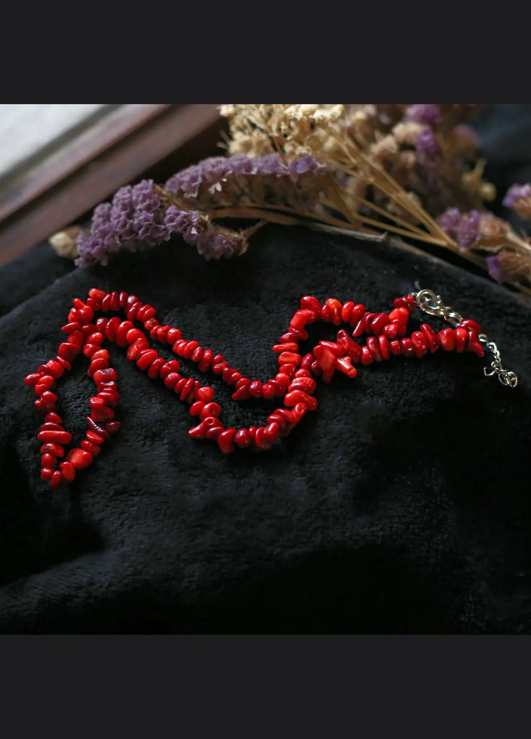 Бусы натуральный Коралл тонированный красный крошка на замочке карабин d-9х5мм+- L-44-47см No Brand Намисто (325879745)