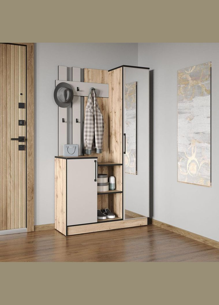 Cтильна прихожа з дзеркалом, дверцятами та крючками для одягу від KO-0004 Аппалачі/Кашемір MORELI (361035156)