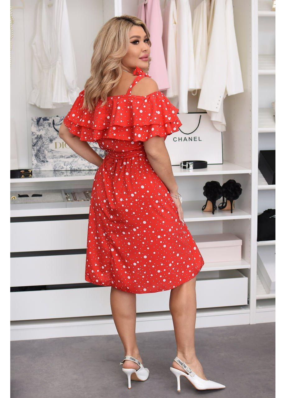 Червона повсякденний, кежуал жіноча сукня великих розмірів а-силует Style Point в горошок