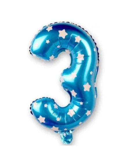 Кулька цифра 3 фольгована із зірочками 32 дюйма блакитний Jannet кулька (333340250)