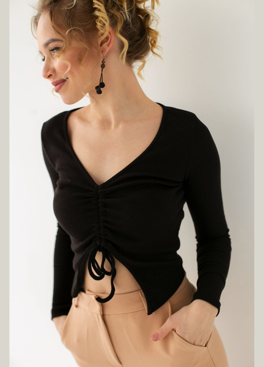 Темно-серый демисезонный трикотажный джемпер с завязками по центру forstime – темно-серый цвет, l/xl (sku_9040) No Brand