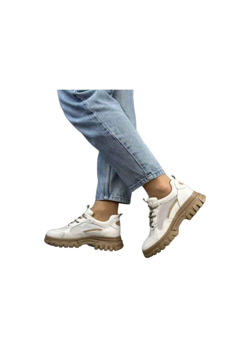 Белые всесезонные женские кроссовки бело-бежевые кожаные l-11-10r 23 см(р) Lonza
