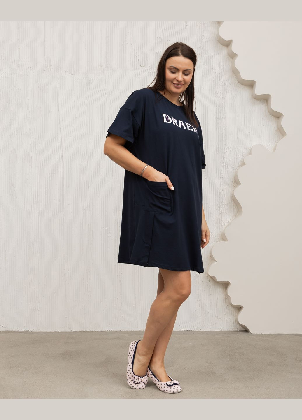 Туніка батал з рукавчиком бавовна з написом Dream Nicoletta (317356069)