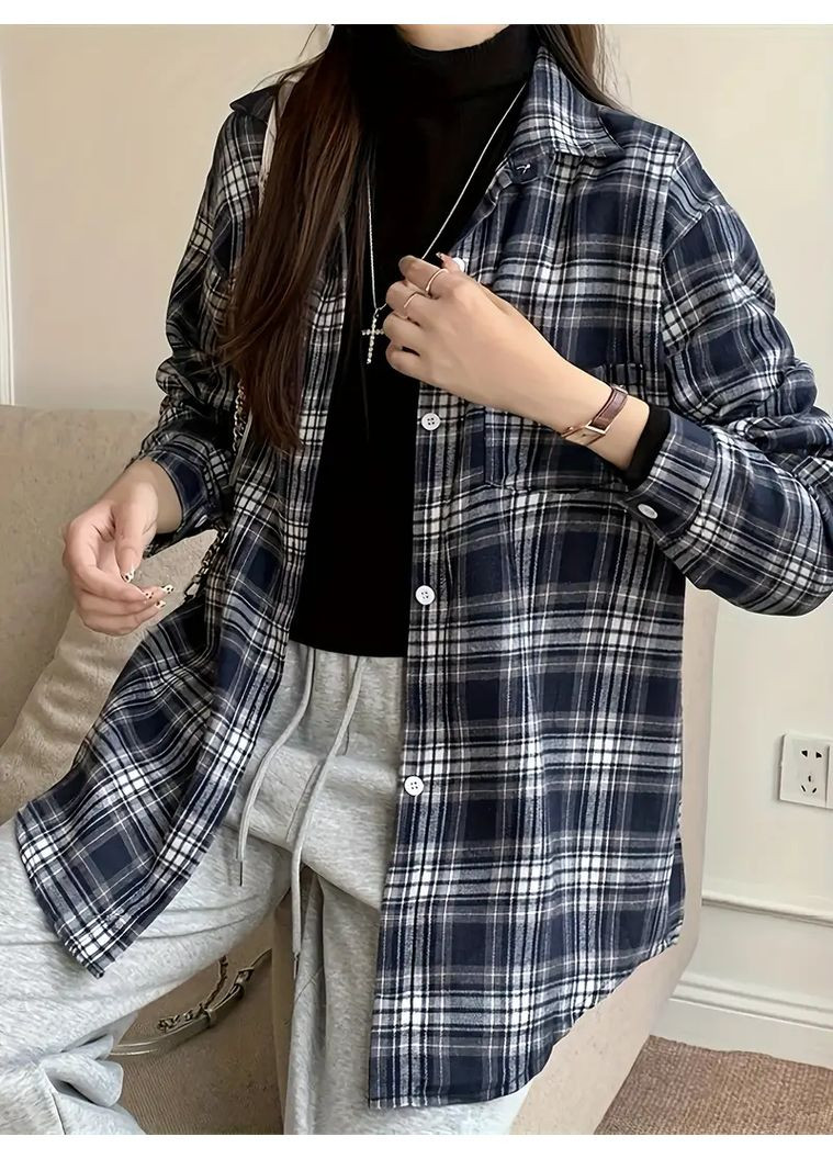 Цветная рубашка в клетку No Brand с длинным рукавом