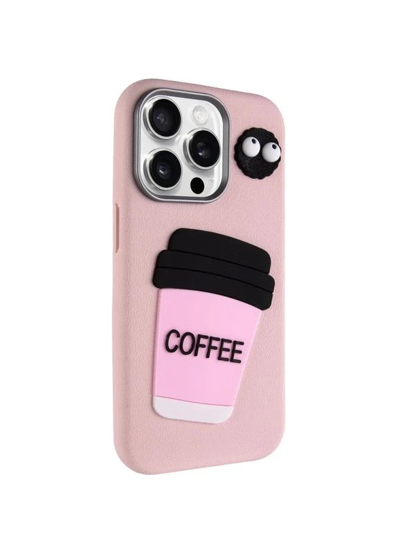 Чехол накладка для Apple iPhone 15 Pro 3D Coffee/Pink TPU штучна шкіра No Brand (403007738)