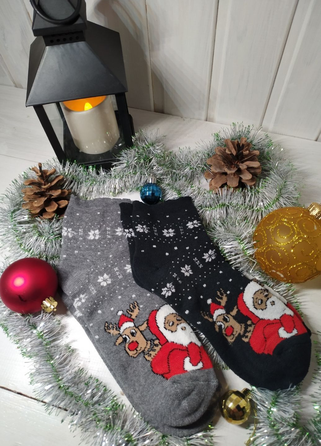 Чорні набір жіночих новорічних шкарпеток санта і олені №3 ароматизовані (433) Macarena новорічні (302947894)