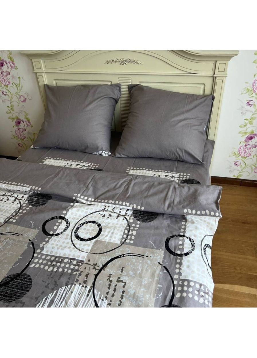 Постільна білизна двоспальна темно-сіра Геометрія Фланель Байка A02B Ananasko (362671299)