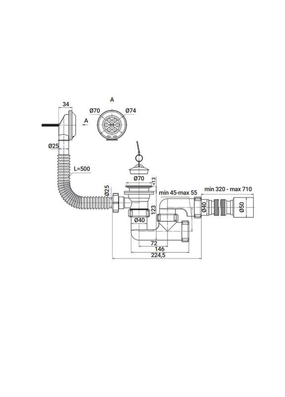 Сифон для ванни SV-02-A з пробкою з переливом, з ревізією (Колір білий) 1 1/2'' (ZX4958) Zerix (315337027)