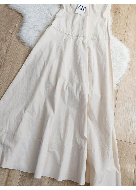 Бежева сукня міді з бретелями zw колекції Zara