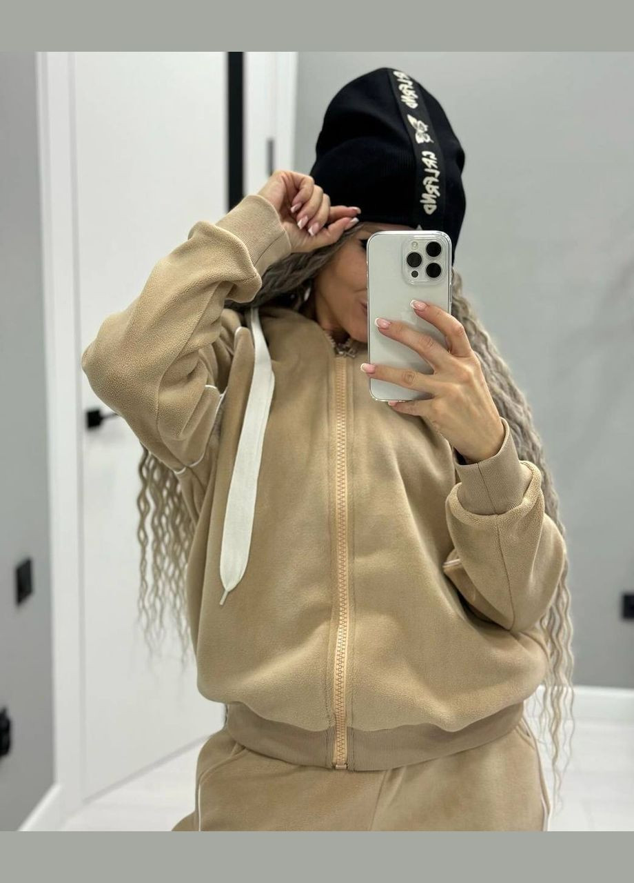 Спортивный костюм цвета Беж из приятной турецкой ткани с белыми лампасами, комфортный и стильный для активного образа No Brand 734-2 (316302104)