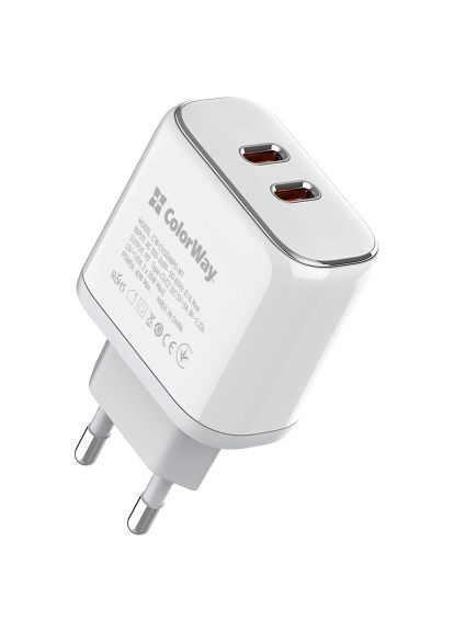 Зарядное устройство ) (40W) white (CW-CHS048PD-WT) Colorway Power Delivery Port PPS USB (Type-C PD + Type-C PD (369881296)