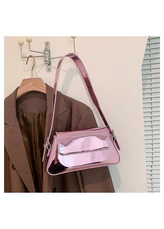 Жіноча лакована сумка багет рожевого кольору в стилі Zara (362588149)