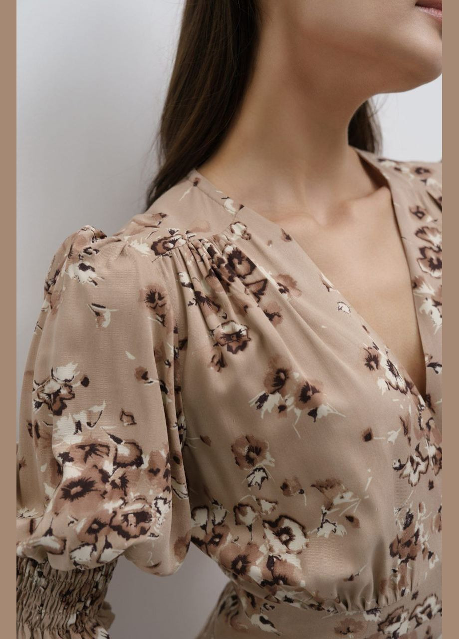 Бежева повсякденний жіноча літня сукня SK з квітковим принтом