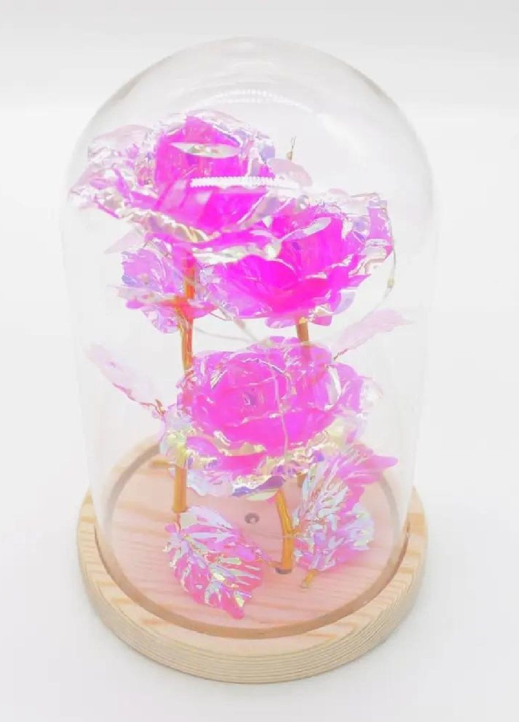 Настольная лампа ночник светильник тройная роза с подсветкой от батареек в стеклянной колбе 21 см (476455-Prob) Розовая Unbranded (282821383)