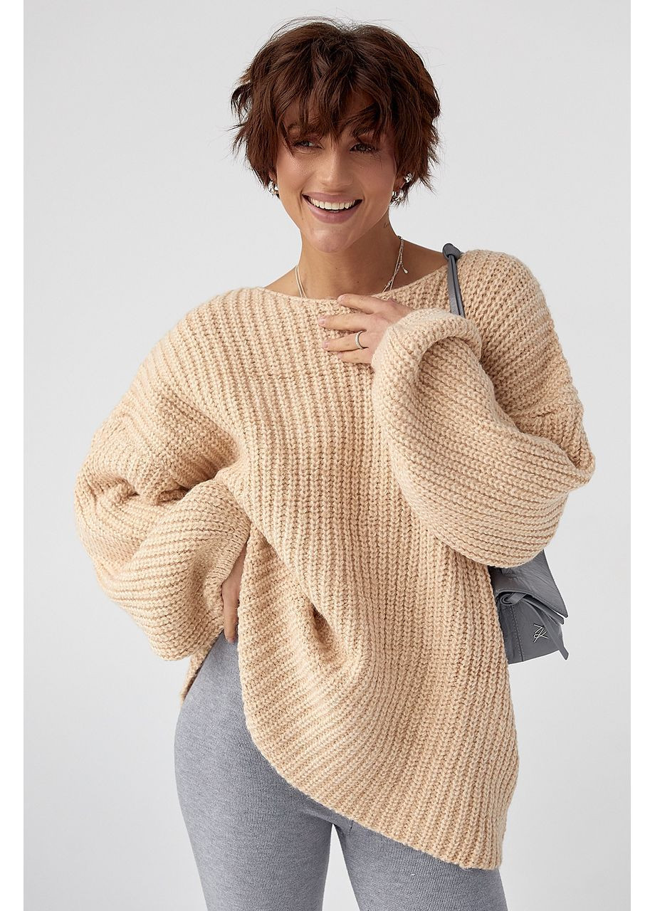 Бежевий зимовий однотонний джемпер великої в'язки - бежевий колір Lurex