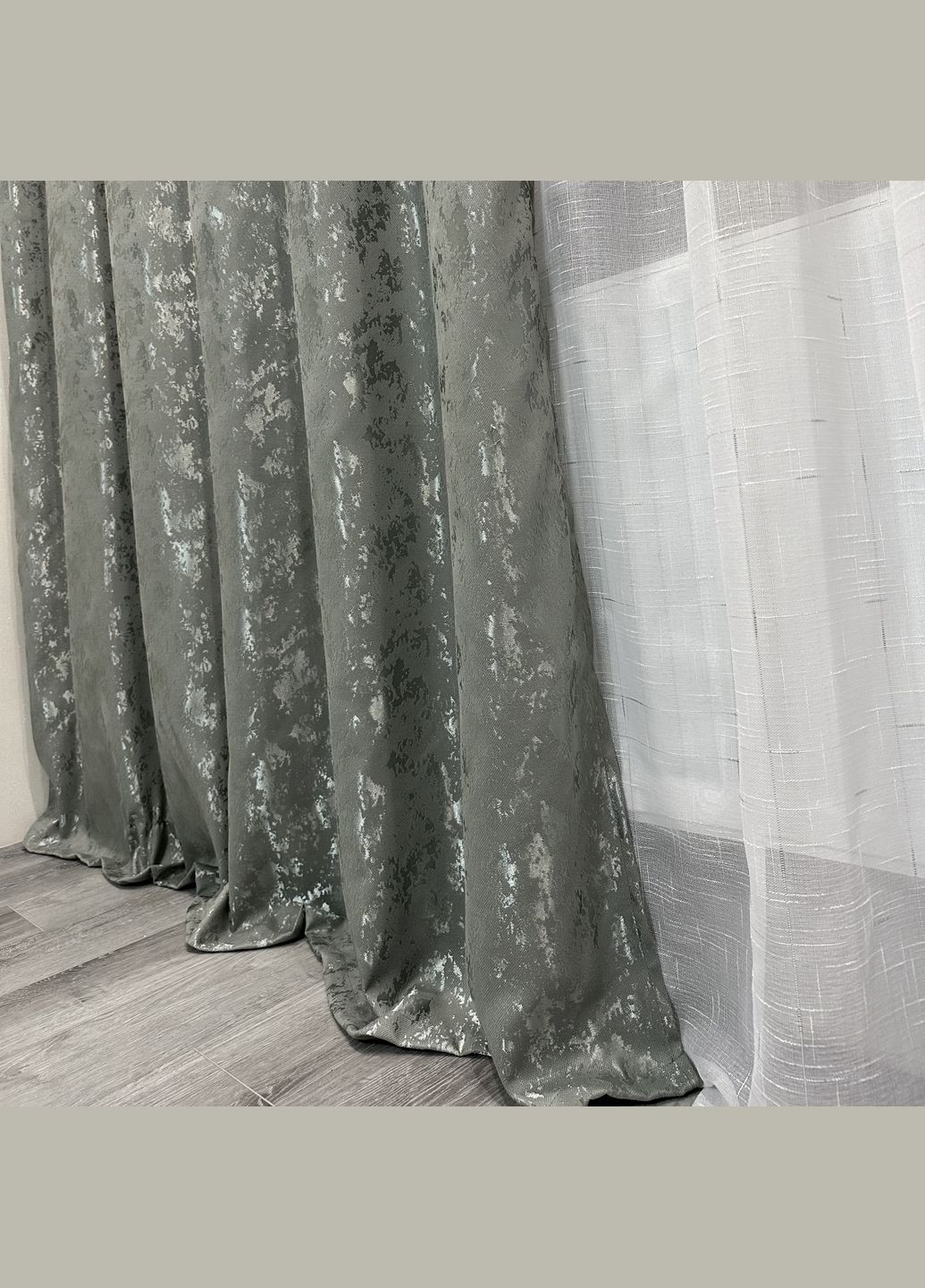 Комплект готових штор (2шт) мармур льон темно сірого кольору 150х270см No Brand (299712226)
