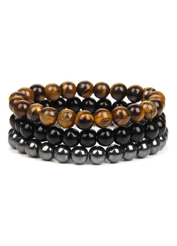Комплект браслетов из тигрового глаза, агата и гематита (12120) Hemst (301071111)