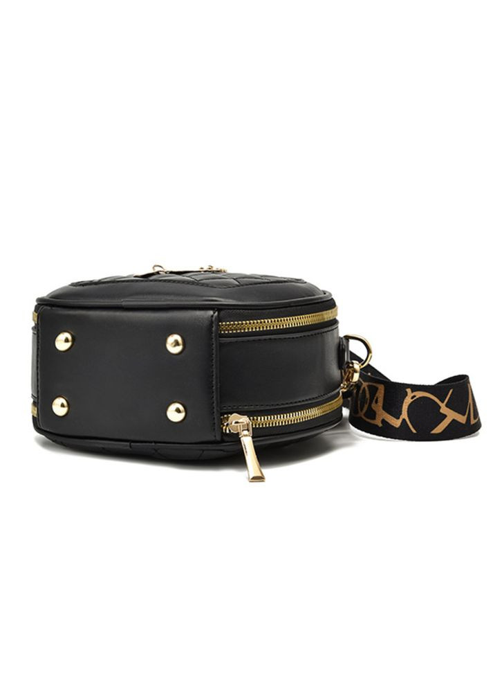 Жіноча кругла стьобана сумочка клатч з екошкіри чорна ProDobro (363136372)