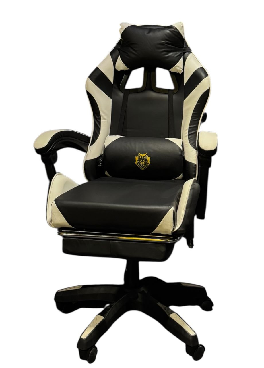 Геймерское кресло с эргономичными подушками и выдвижной подставкой для ног, Черный/Белый Primaveo (372004943)