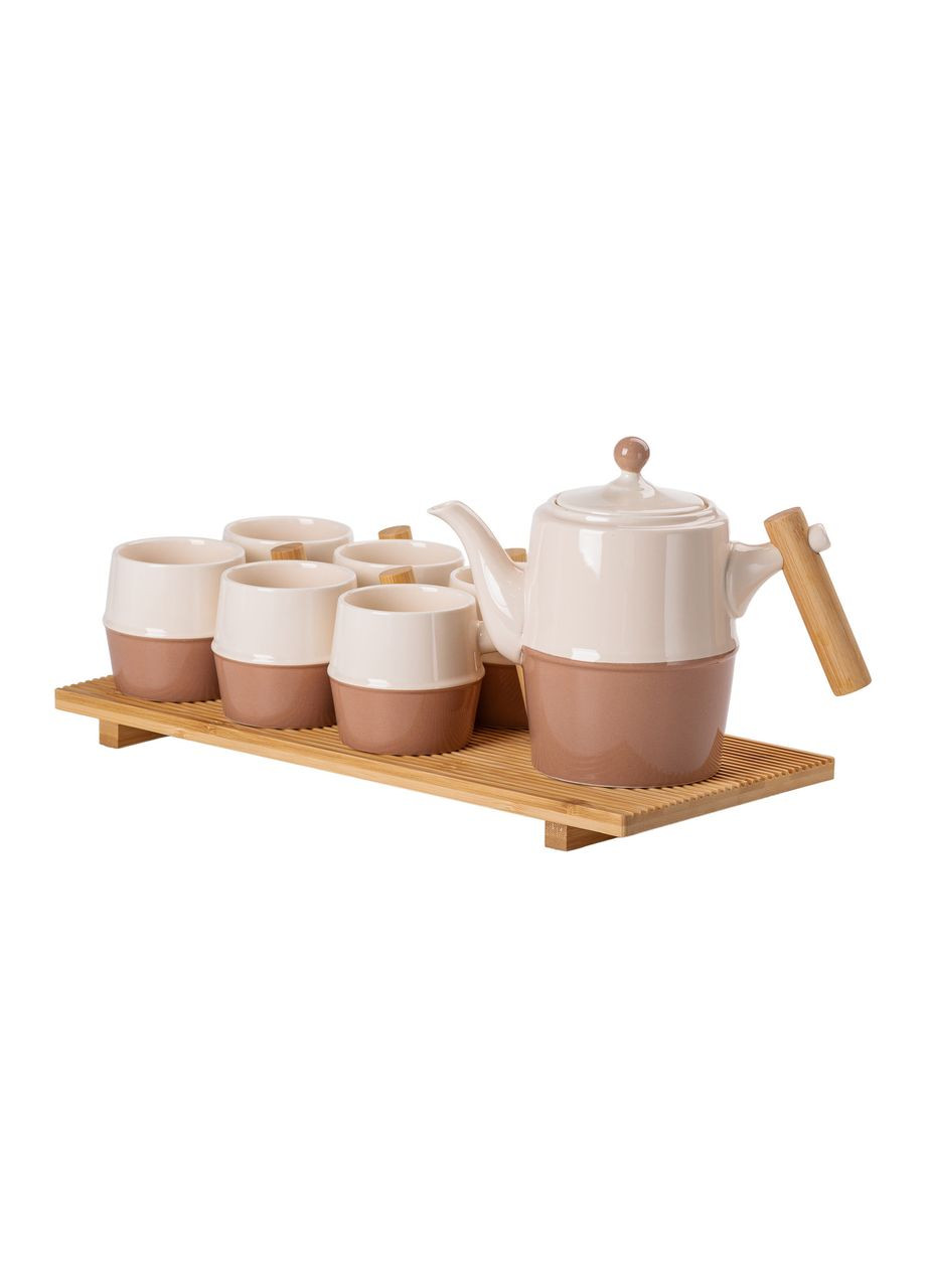 Чайний сервіз на 6 персон з бамбуковою підставкою коричневий HP-15-21 Yiwu (305389427)