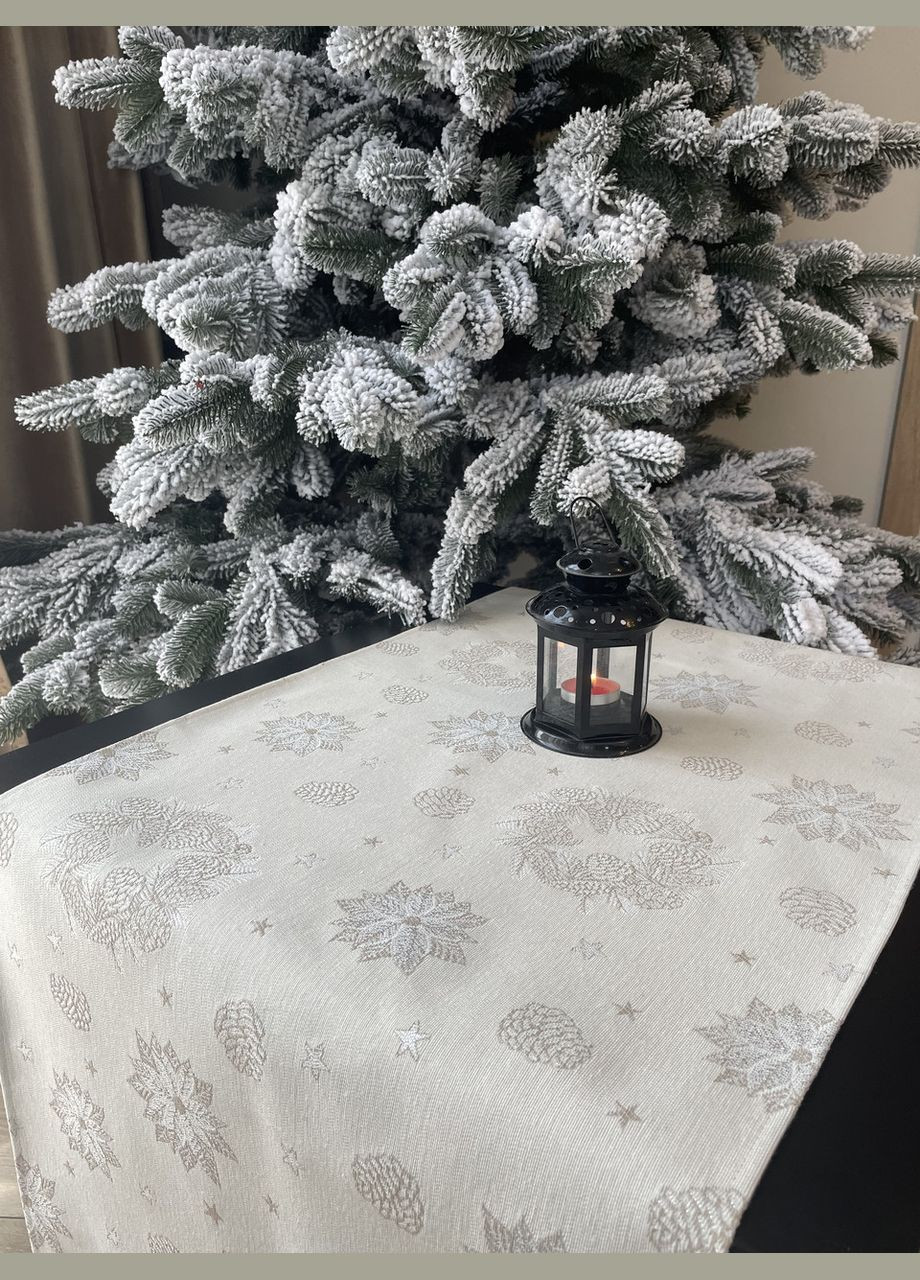 Новогодняя дорожка на стол декоративная гобеленовая с серебряным люрексом "Серебряная Роскошь" Наперон 37х100 Maystat (305390173)