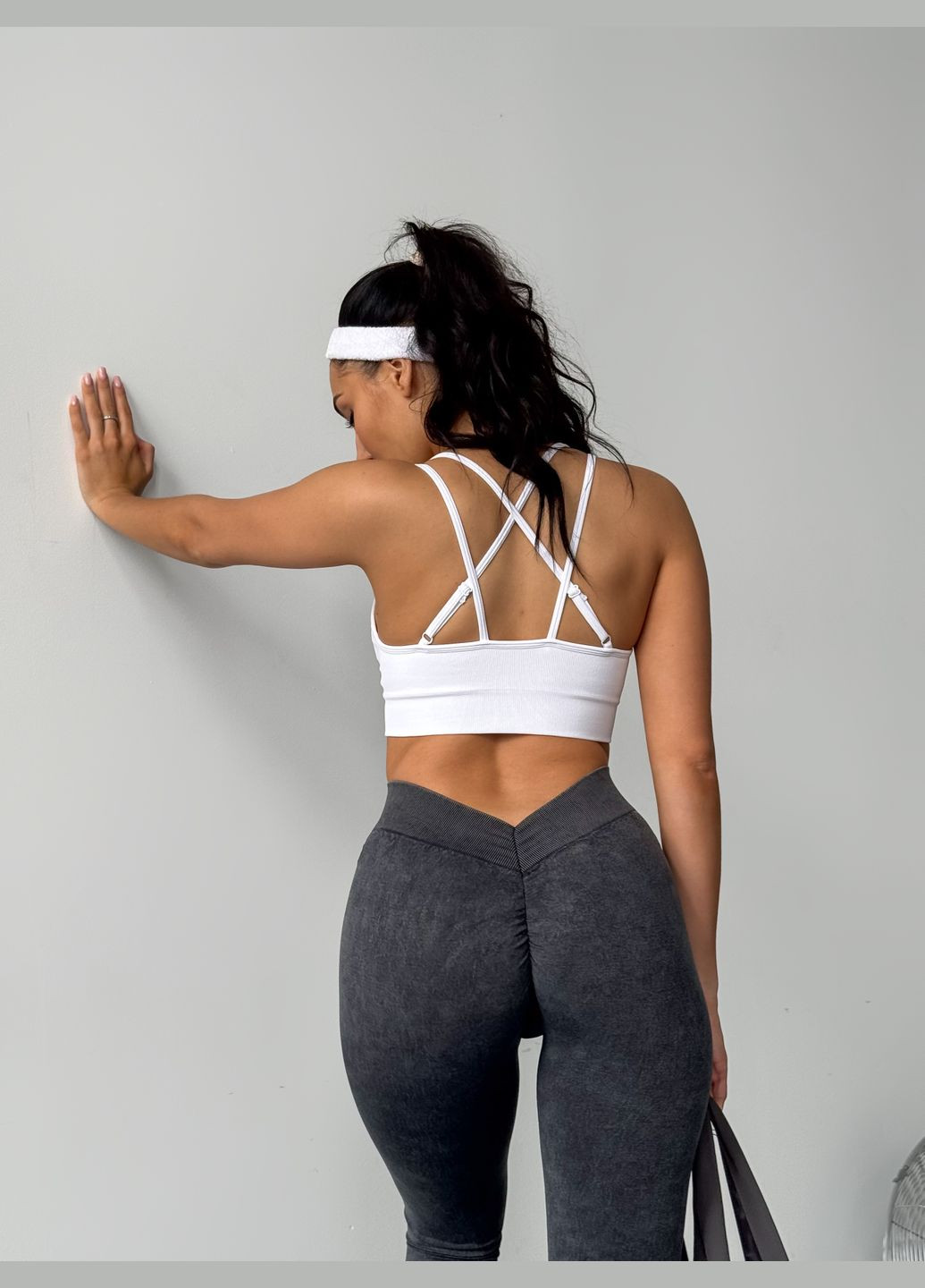 Спортивні жіночі легінси лосини з ефектом виварювання та бразильським пуш-ап Double V Push Up Графіт SV (340466566)