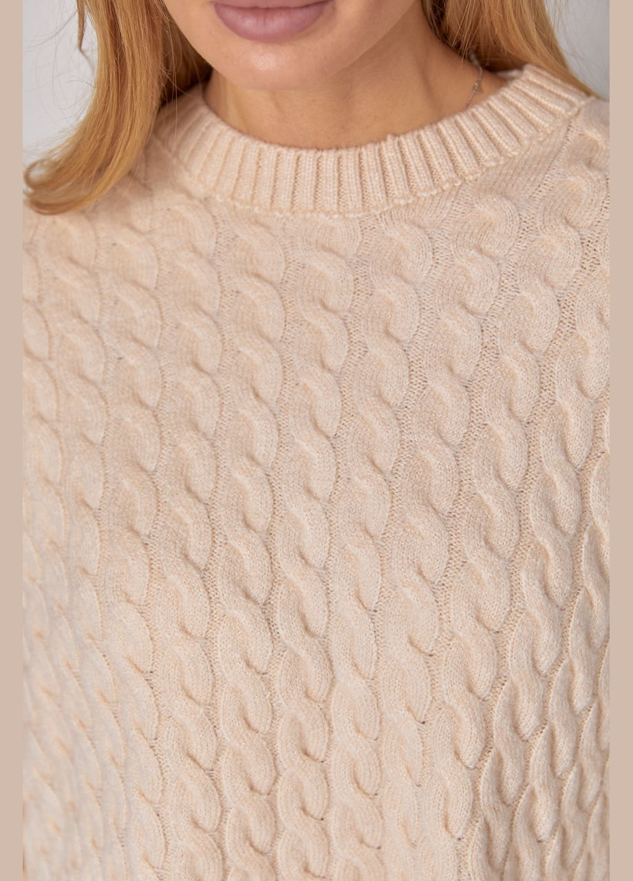 Кремовый демисезонный теплый вязаный джемпер с косичками джемпер No Brand