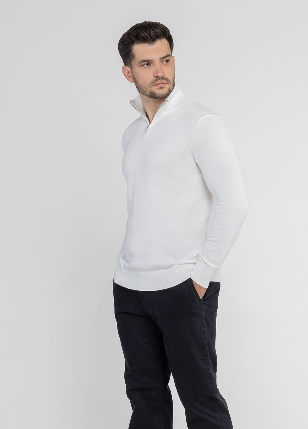 Белый зимний свитер мужской белый пуловер Arber Zipper-neck AM