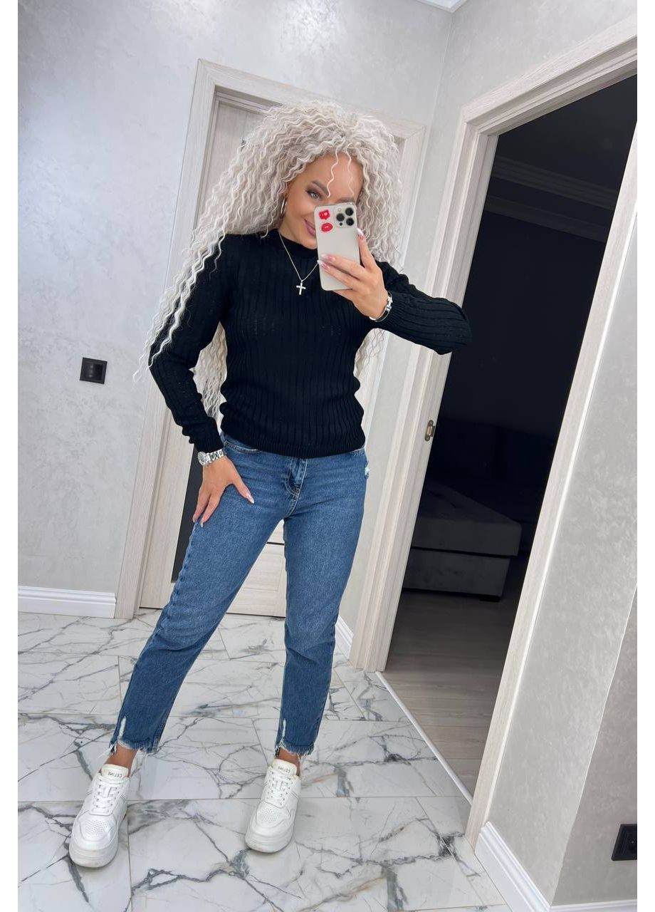 Чорний демісезонний жіночий м’який светр з тонкої пряжі джемпер No Brand