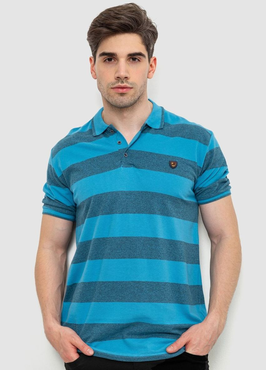 Синяя футболка-поло мужское в полоску, цвет джинс, для мужчин Ager