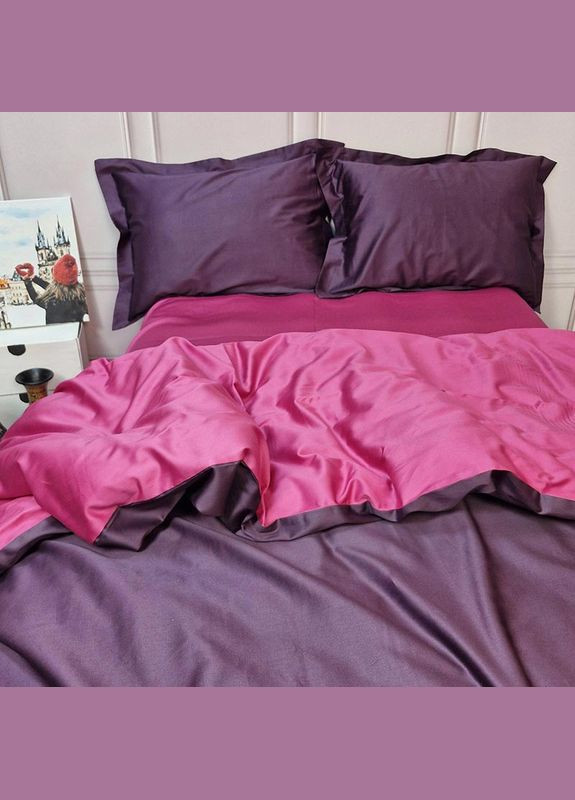 Постельное белье ДУЭТ VIOLET FLOWER/BERRY Premium Сатин однотон Семейное на резинке Сатин однотон MERISET (335051898)